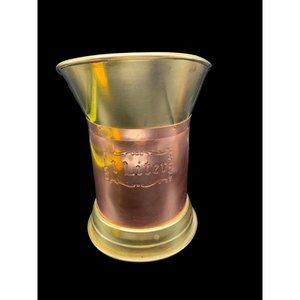 Vintage Copper & Brass 1 Liter Large Lip Applied Handle Beer Pedestal Pitcher
